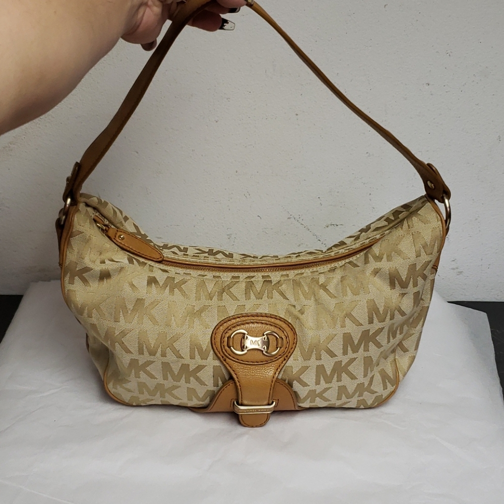Michael Kors tan/brown fabric shoulder bag purse
